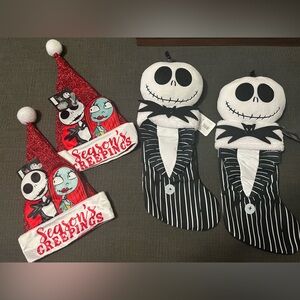 New Nightmare Before Christmas 2 Jack Skellington stockings and Santa Hats